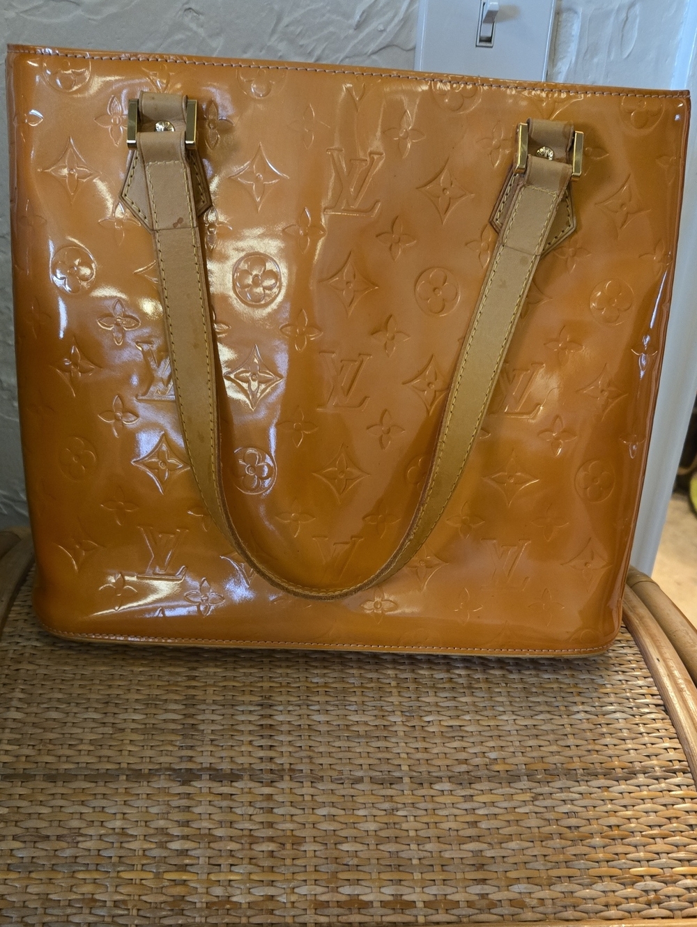 Louis Vuitton Orange Patent Monogram Vernis Shopper Tote